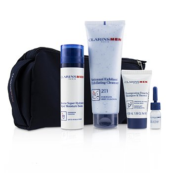 Men Everyday Heroes Set: 1x Exfoliating Cleanser 125ml + 1x Super Moisture Balm 50ml + Shampoo &amp; Shower 30ml + Shave Ease 3ml 